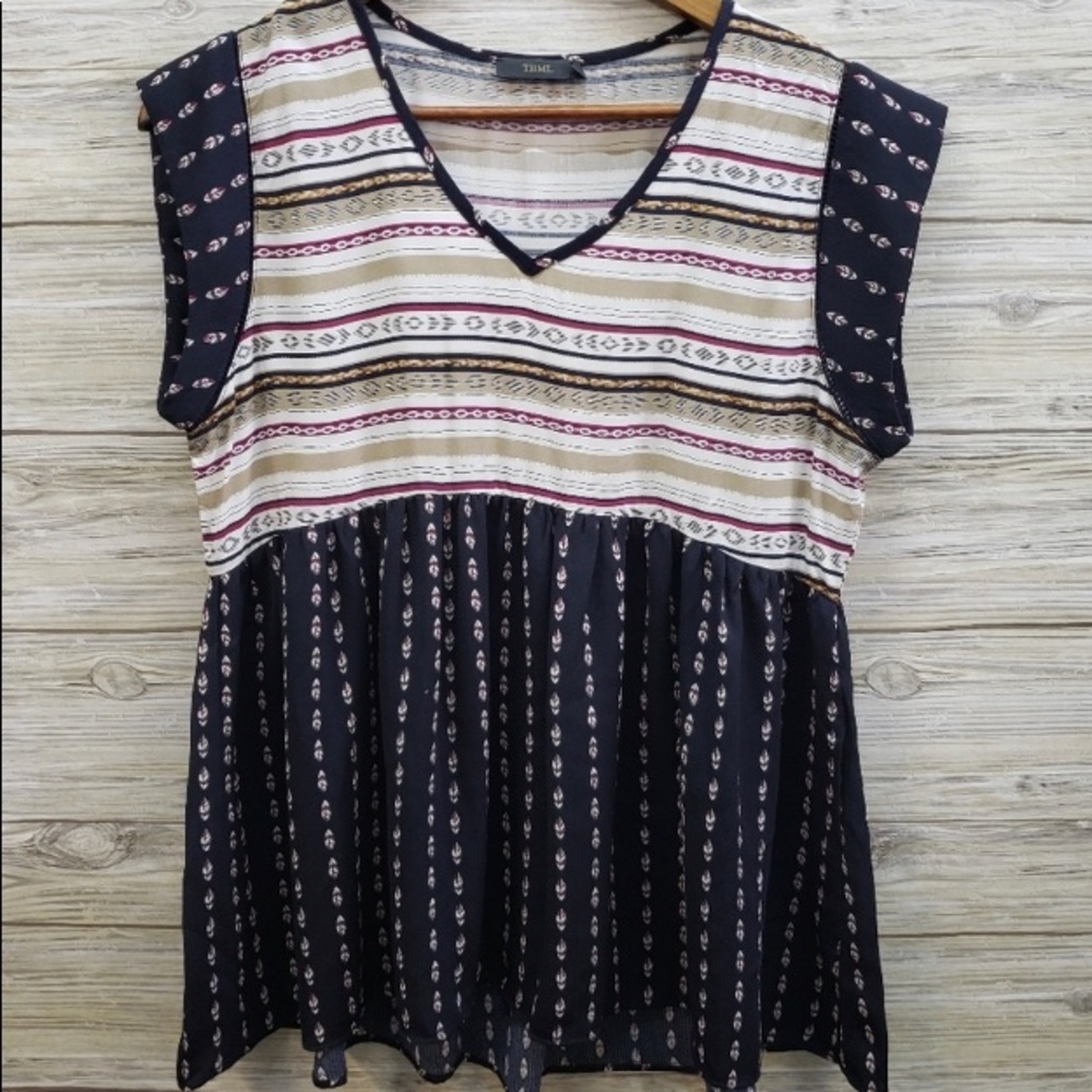 THML Black Maroon & Tan Striped Flowy Top